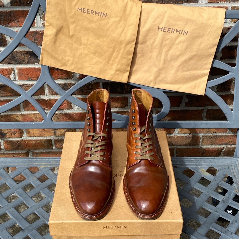 Meermin Shell Cordovan boots in Cognac US 12D UK 11E